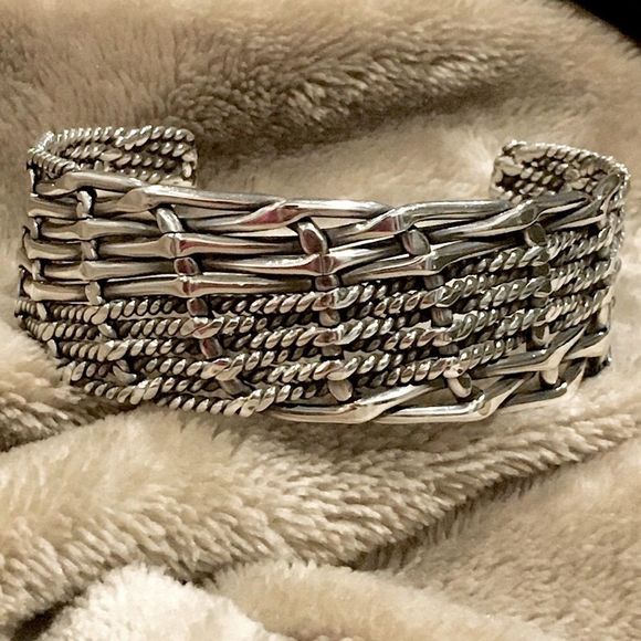 VINTAGE Sterling Silver Modern Cuff Bracelet - Picture 1 of 14